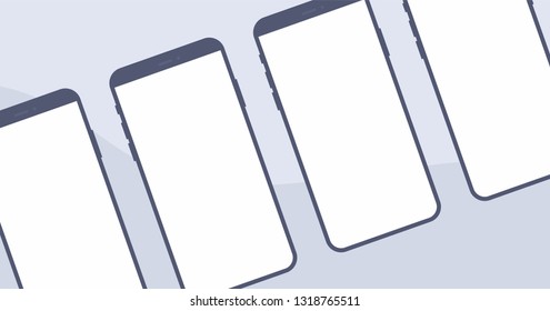 Mockup Gadget and Device Black and White Icons set in Flat Design Style on a Grey Background. Four Smartphone 
 Empty Screens Vector Illustration 
