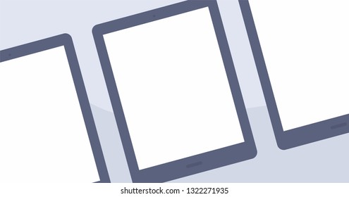 Mockup Gadget and Device Black and White Icons set in Flat Design Style on a Grey Background. Three Tablet Empty Screens Vector Illustration 
