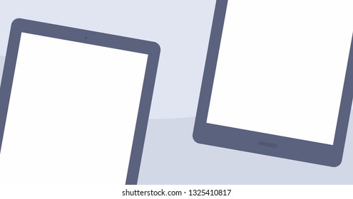 Mockup Gadget and Device Black and White Icons set in Flat Design Style on a Grey Background. Two Tablet Empty Screens Vector Illustration 
