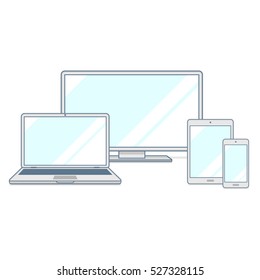 mockup gadget and device blue color with blank screen isolated on the white background. stock vector illustration