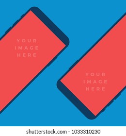 Mockup Gadget and Device Icons set in Flat Design Style on a Blue Background. Two Smartphones Vector Illustration 
