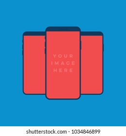 Mockup Gadget and Device Icons set in Flat Design Style on a Blue Background. Three Smartphones Vector Illustration 
