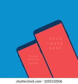 Mockup Gadget and Device Icons set in Flat Design Style on a Blue Background. Two Smartphones Vector Illustration 
