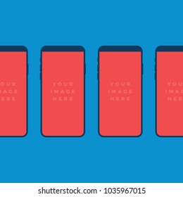 Mockup Gadget and Device Icons set in Flat Design Style on a Blue Background. Four Smartphones Vector Illustration 
