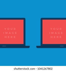 Mockup Gadget and Device Icons Set in Flat Design Style on a Blue Background. Two Laptops Abstract Vector Illustration 
