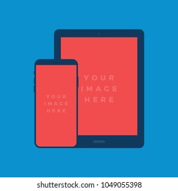 Mockup Gadget and Device Icons set in Flat Design Style on a Red Background. Tablet and Smartphone Screens Vector Illustration
