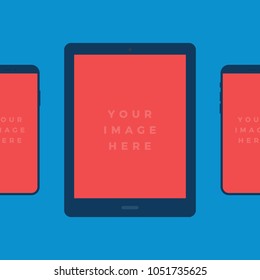 Mockup Gadget and Device Icons set in Flat Design Style on a Red Background. Tablet and Smartphones Screens Vector Illustration
