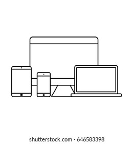 Mockup gadget and device outline icons set vector illustration