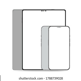 Colección de gadgets de simulación Smartphone, pantalla en blanco de tablet para su diseño. Vista vectorial 3D realista e isométrica.