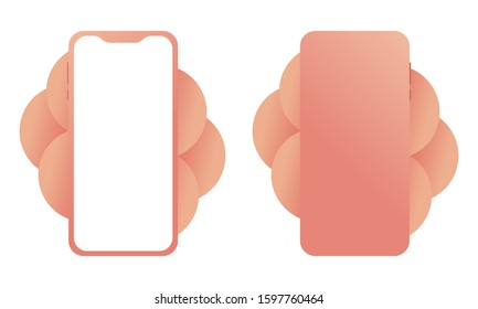 Mockup generic device front and back side. Vector realistic orange template. Smartphone frame less blank screen. Telephone with display isolated illustration eps10 on white background
