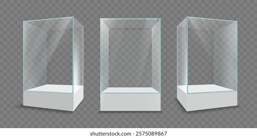 Mockup glass showcase or box. Template isolated on transparent background. Vector illustration