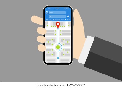 Mockup with gps navigation phone. map mobile .Vector