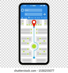 Mockup with gps navigation phone. map mobile .Vector