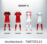 mockup of group G football jersey. Concept for soccer uniform of team that qualified to final round of football tournament in Russia. Vector illustrative