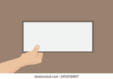 mockup: hand holds stand for your design