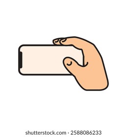 Mockup of Hands Holding Smartphone Horizontally. Vector Flat Illustration Isolated on White Background. Perfect for Communication-themed Assets, Digital Products, and Creative Projects.