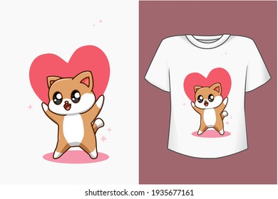 Mockup happy cat with love cartoon illustration