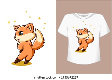 Mockup happy and cool fox cartoon illustration