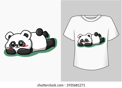 Mockup happy and cute panda cartoon illustration