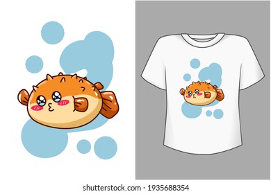 Mockup happy fish cartoon illustration