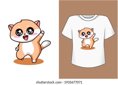Mockup happy and funny cat cartoon illustration