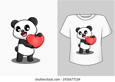 Mockup happy panda with love cartoon illustration