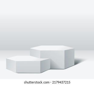 Mockup hexagonal podium para la presentación del producto sobre fondo blanco