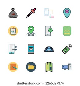 mockup icon set. vector set about droppers, gift bag, pamphlet and folder icons set.