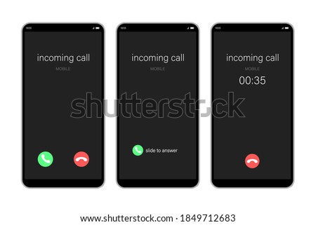 Mockup incoming call, smartphone interface vector template. Flat UI, UX for application. New Call screen template. Web app display template.