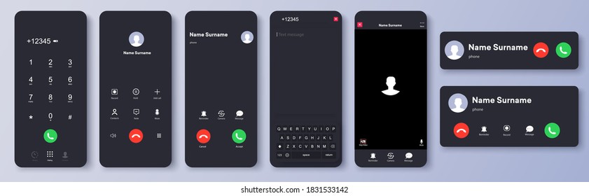 Mockup incoming call, voicemail screen, smartphone interface vector template. Flat UI, UX for application. New Call screen template. Web app display template. Realistic mobile mockup. Vector - Shutterstock ID 1831533142