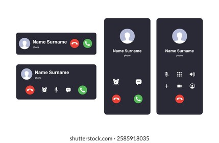 Mockup incoming call, voicemail screen, smartphone interface vector template. Flat UI, UX for application. New Call screen template. Web app display template. Vector illustration