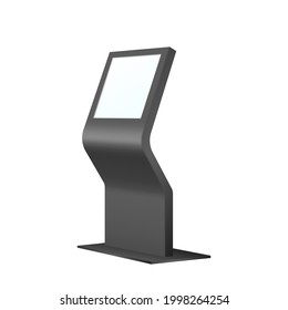 Mockup Of Interactive Digital Kiosk For Advertising With Blank Touch Screen. Computer Terminal Display On White Background. 3d Vector Illustration