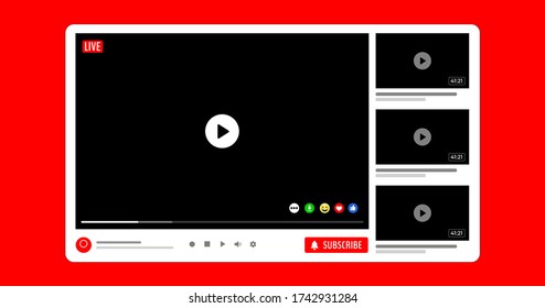 Mock-up Interface Video Channel. Software Window Template Of Video Player. Web Design Asset. Video Content, Blogging. Social Media Concept. Vector Illustration. EPS 10