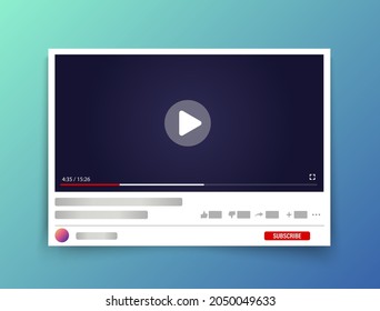 Mock-up interface video channel. Software window template of video player. Web design asset. Video content, blogging. Social media concept. Vector illustration. EPS 10
