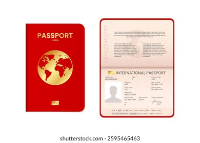 Mockup of International Passport with Sample ID Pages for Men and Women Travel Document Set