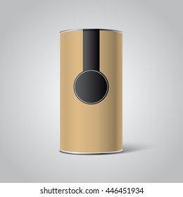 Mockup of kraft cardboard Blank Tincan packaging with Tag, label. Tea, coffee, dry products, gift box. Place your design.