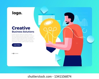 Mockup landing page website flat concept people of business solution. Creative solution provider. Vector illustrations.