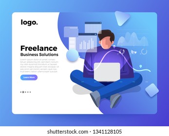 Mockup landing page website flat concept people of business solution. Freelane Develop. Vector illustrations.