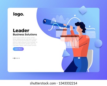 Mockup landing page website flat concept people of business solution. Leader set vision and mission. Vector illustrations.