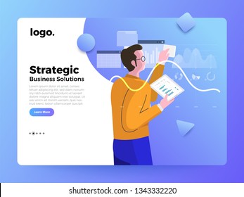 Mockup landing page website flat concept people of business solution. Strategic planner. Vector illustrations.