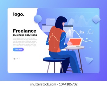 Mockup landing page website flat concept people of business solution. Creative solution provider. Vector illustrations.