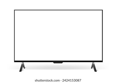 Mockup of a large modern black TV, realistic empty TV frame, modern stylish monitor, blank television template with white screen – vector
