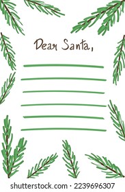 Mockup of letter to Santa Claus with Christmas tree branches