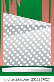 Mockup Light Red, Green and White product display. Abstract minimal geometric forms, cylinder pedestal podium. Futuristic 3D Stage showcase. Vector Sci-fi empty scene for presentation.