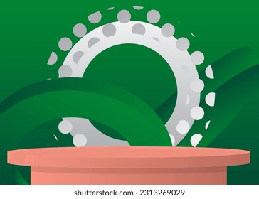 Mockup Light Red, Green and White product display. Abstract minimal geometric forms, cylinder pedestal podium. Futuristic 3D Stage showcase. Vector Sci-fi empty scene for presentation.