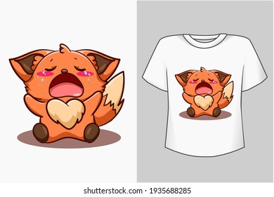 Mockup little cute baby fox cartoon illustration