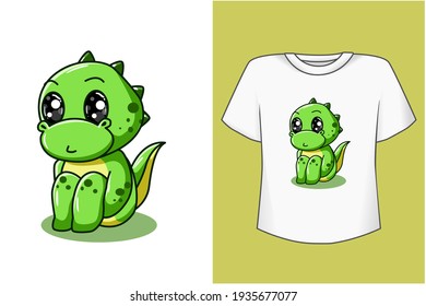 Mockup little cute dinosaur cartoon illustration
