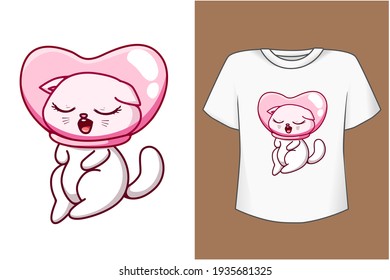 Mockup little cute and happy cat cartoon illustration