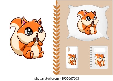 Mockup little cute squirrel cartoon illustration