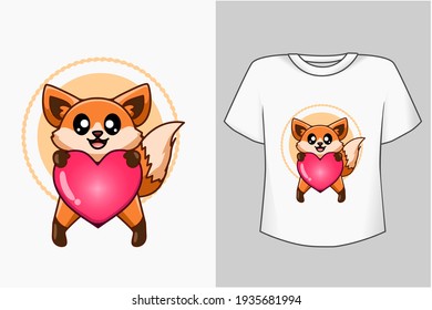 Mockup little fox with love cartoon illustration